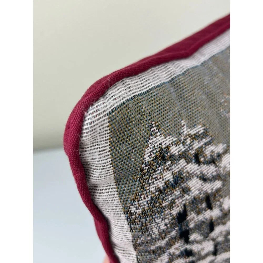 Tapestry Christmas Holiday Pillow 12x12 Tree Church Carolers Victorian Winter